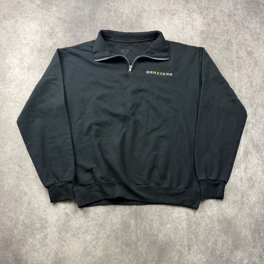 Brazzers Quarter Zip Sweatshirt Mens Medium Black Pullover Fleece Logo
